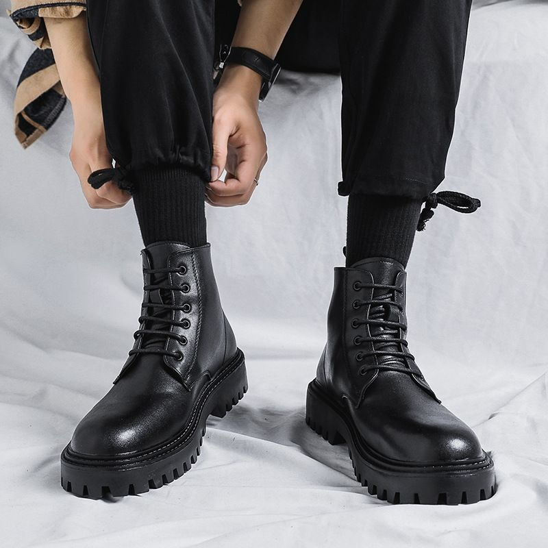 Men High Top Leather Boots Fas - Men'S Shoes With Height Increase 评论和价格