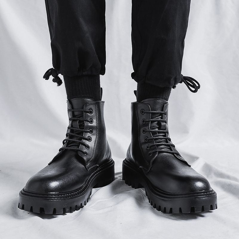 Men High Top Leather Boots Fas - Men'S Shoes With Height Increase 评论和价格