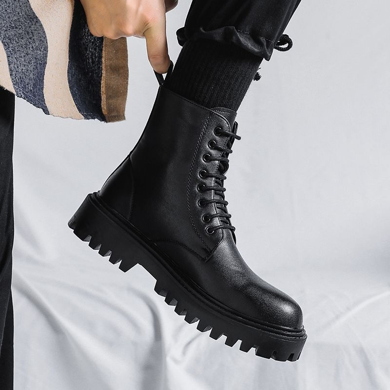 Men High Top Leather Boots Fas - Men'S Shoes With Height Increase 评论和价格